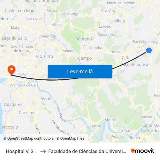 Hospital V. Sousa 2 to Faculdade de Ciências da Universidade do Porto map