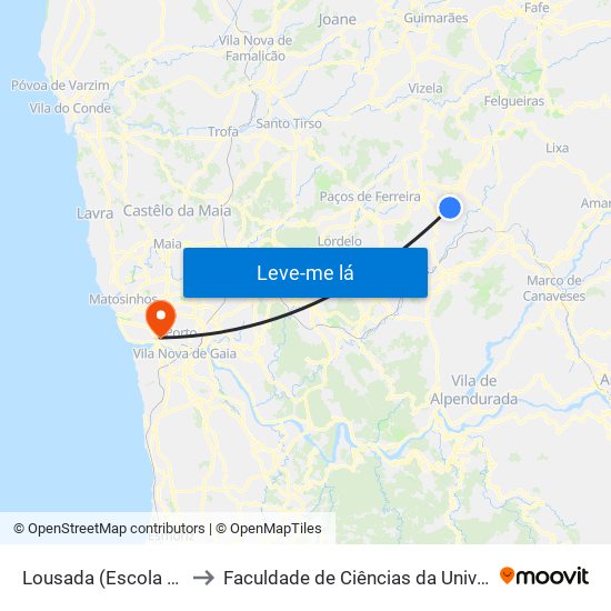 Lousada (Escola Secundaria) to Faculdade de Ciências da Universidade do Porto map