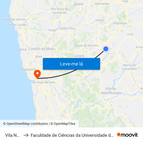 Vila Nova to Faculdade de Ciências da Universidade do Porto map