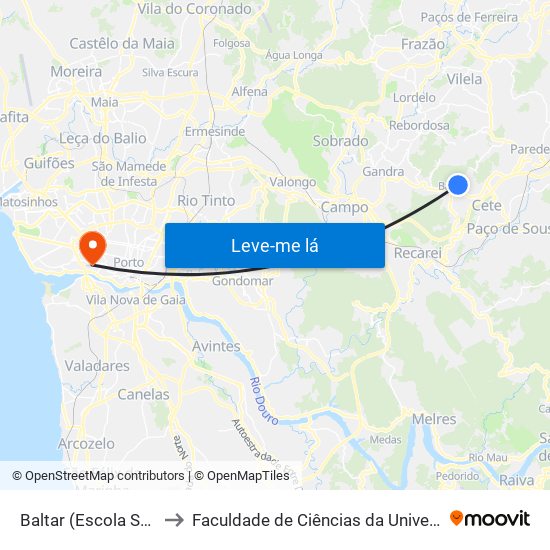 Baltar (Escola Secundária) to Faculdade de Ciências da Universidade do Porto map