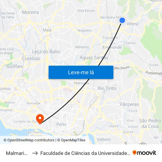 Malmarinhas to Faculdade de Ciências da Universidade do Porto map