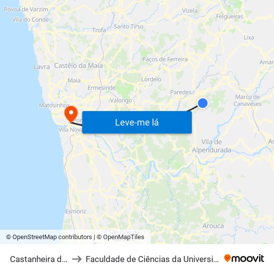 Castanheira de Baixo to Faculdade de Ciências da Universidade do Porto map