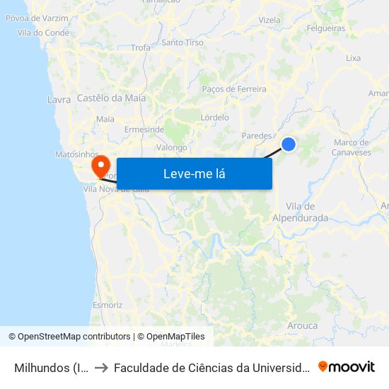 Milhundos (Igreja) to Faculdade de Ciências da Universidade do Porto map