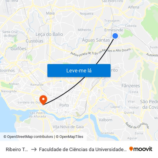 Ribeiro Teles to Faculdade de Ciências da Universidade do Porto map