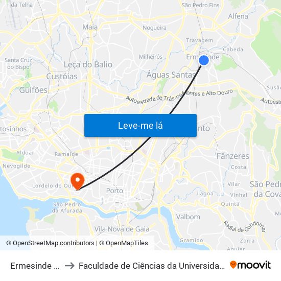 Ermesinde - B. V. to Faculdade de Ciências da Universidade do Porto map