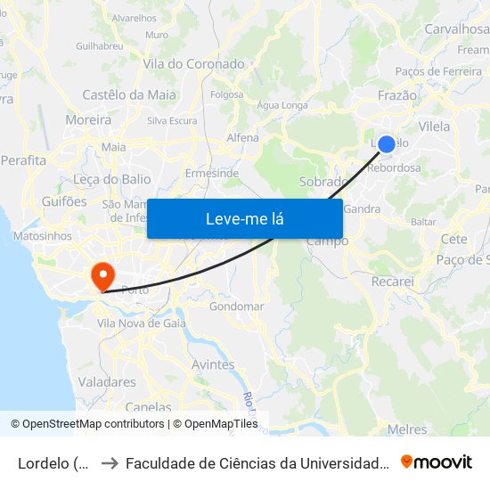 Lordelo (CTT) to Faculdade de Ciências da Universidade do Porto map