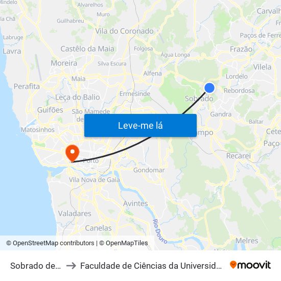 Sobrado de Cima to Faculdade de Ciências da Universidade do Porto map