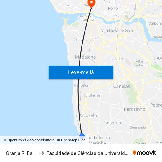Granja R. Estação to Faculdade de Ciências da Universidade do Porto map