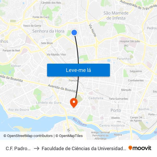 C.F. Padroense to Faculdade de Ciências da Universidade do Porto map