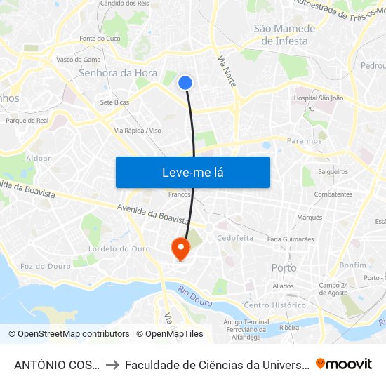 ANTÓNIO COSTA REIS to Faculdade de Ciências da Universidade do Porto map