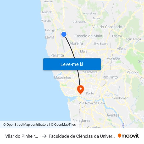 Vilar do Pinheiro (Metro) to Faculdade de Ciências da Universidade do Porto map
