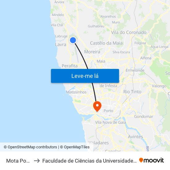 Mota Poente to Faculdade de Ciências da Universidade do Porto map