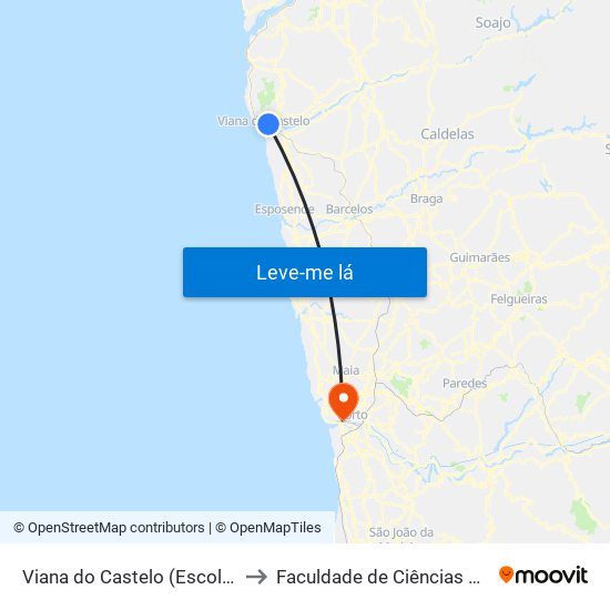 Viana do Castelo (Escola Superior de Educação) to Faculdade de Ciências da Universidade do Porto map