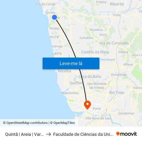 Quintã | Areia | Varziela (Metro) to Faculdade de Ciências da Universidade do Porto map