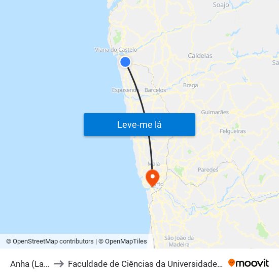 Anha (Lajes) to Faculdade de Ciências da Universidade do Porto map