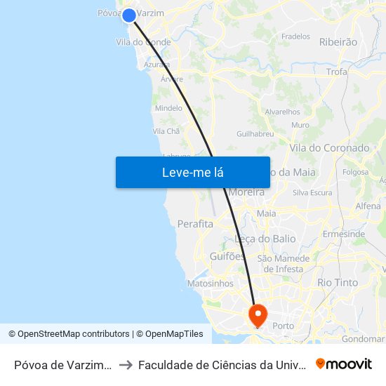 Póvoa de Varzim (Mercado) to Faculdade de Ciências da Universidade do Porto map