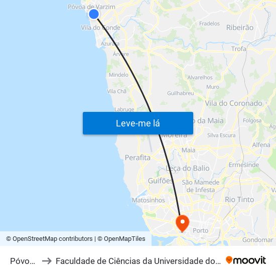 Póvoa 7 to Faculdade de Ciências da Universidade do Porto map