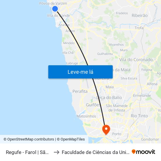 Regufe - Farol | São Brás (Metro) to Faculdade de Ciências da Universidade do Porto map