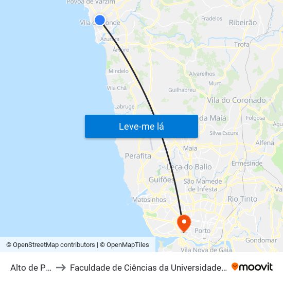 Alto de Pêga to Faculdade de Ciências da Universidade do Porto map