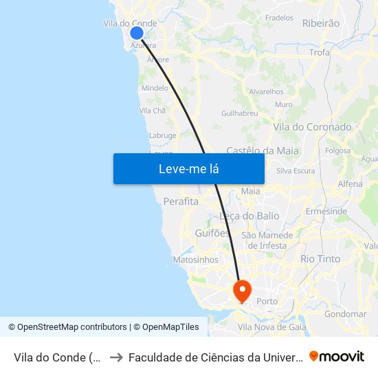 Vila do Conde (Mercado) to Faculdade de Ciências da Universidade do Porto map