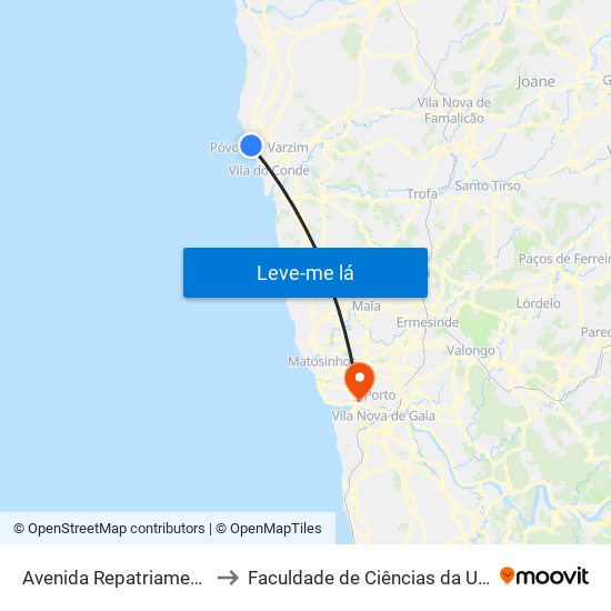 Avenida Repatriamento dos Poveiros to Faculdade de Ciências da Universidade do Porto map