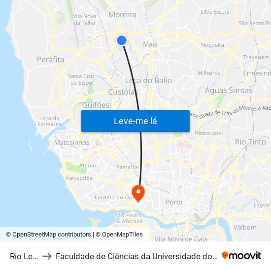 Rio Leça to Faculdade de Ciências da Universidade do Porto map