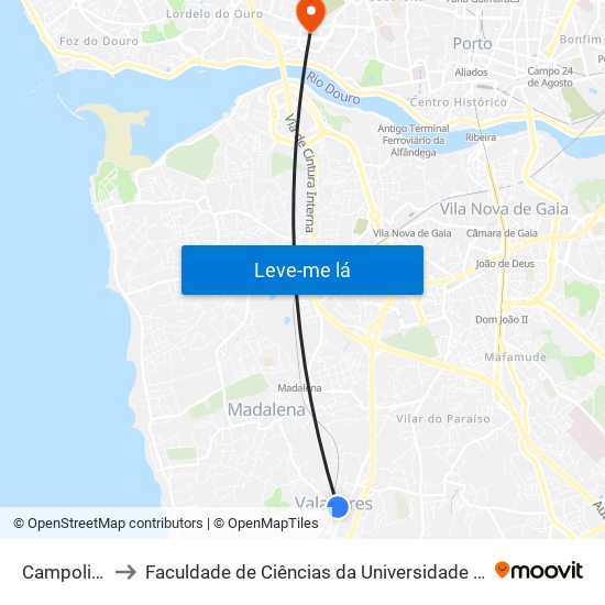 Campolinho to Faculdade de Ciências da Universidade do Porto map