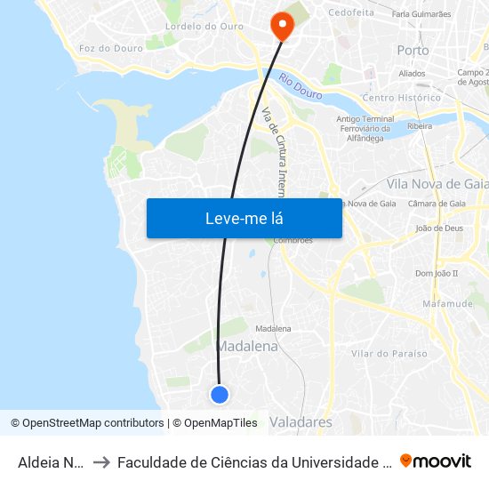 Aldeia Nova to Faculdade de Ciências da Universidade do Porto map