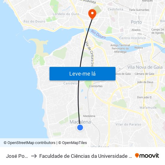 José Poças to Faculdade de Ciências da Universidade do Porto map