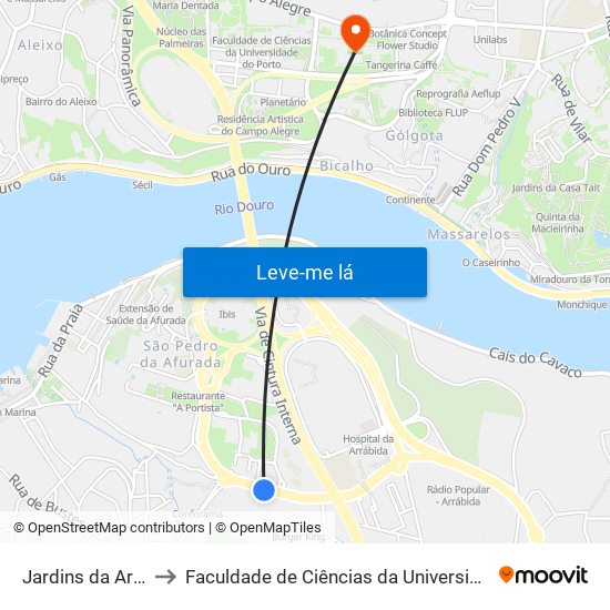 Jardins da Arrábida to Faculdade de Ciências da Universidade do Porto map