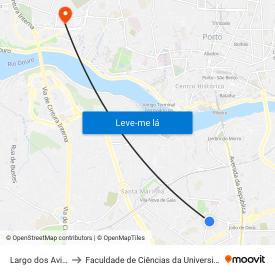 Largo dos Aviadores to Faculdade de Ciências da Universidade do Porto map