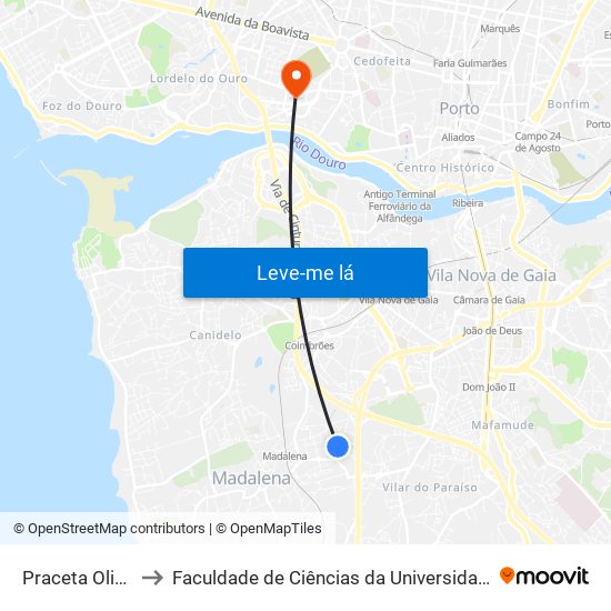 Praceta Oliveiras to Faculdade de Ciências da Universidade do Porto map