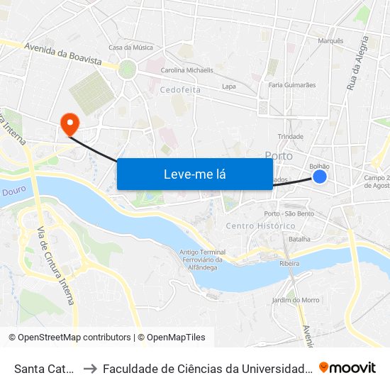 Santa Catarina to Faculdade de Ciências da Universidade do Porto map