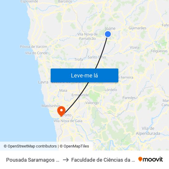 Pousada Saramagos (Riopele) | Correios to Faculdade de Ciências da Universidade do Porto map