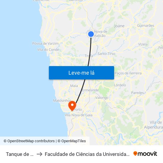 Tanque de Outiz to Faculdade de Ciências da Universidade do Porto map