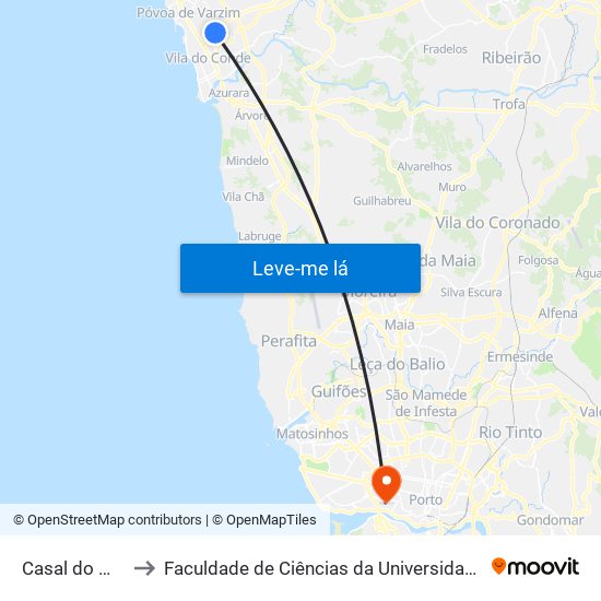 Casal do Monte to Faculdade de Ciências da Universidade do Porto map