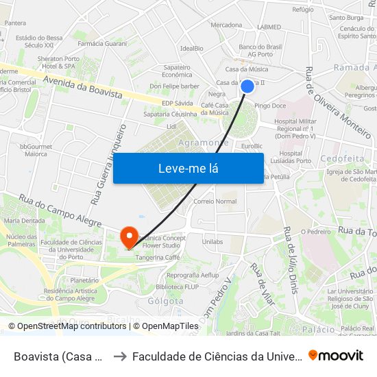 Boavista (Casa da Música) to Faculdade de Ciências da Universidade do Porto map