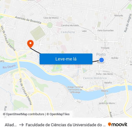 Aliados to Faculdade de Ciências da Universidade do Porto map