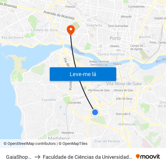 GaiaShopping to Faculdade de Ciências da Universidade do Porto map