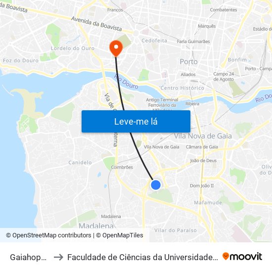 Gaiahopping to Faculdade de Ciências da Universidade do Porto map