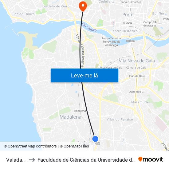 Valadares to Faculdade de Ciências da Universidade do Porto map