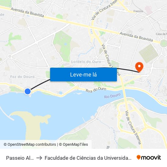 Passeio Alegre to Faculdade de Ciências da Universidade do Porto map