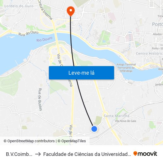 B.V.Coimbrões to Faculdade de Ciências da Universidade do Porto map