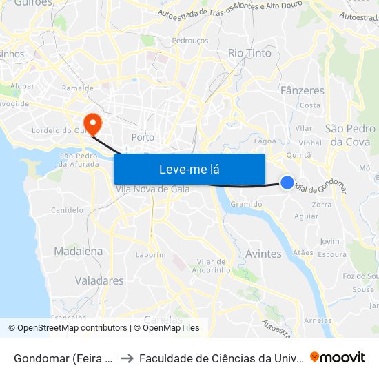 Multiusos de Gondomar to Faculdade de Ciências da Universidade do Porto map