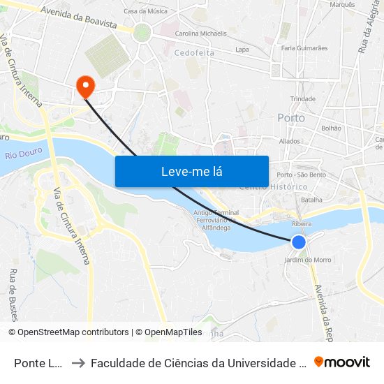 Ponte Luíz I to Faculdade de Ciências da Universidade do Porto map