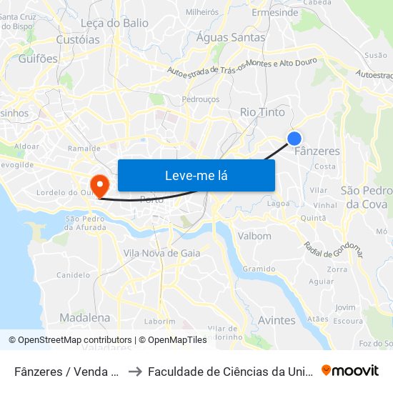 Venda Nova to Faculdade de Ciências da Universidade do Porto map