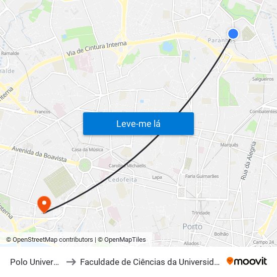 Polo Universitário to Faculdade de Ciências da Universidade do Porto map