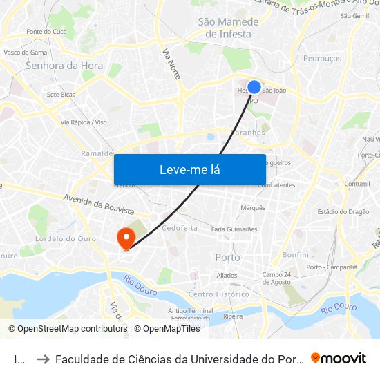 Ipo to Faculdade de Ciências da Universidade do Porto map