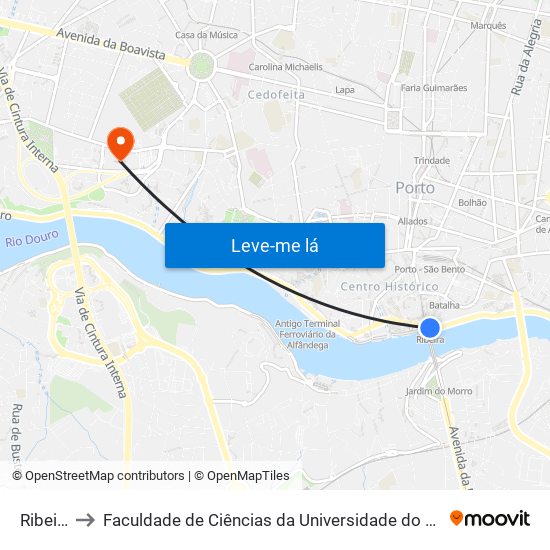 Ribeira to Faculdade de Ciências da Universidade do Porto map