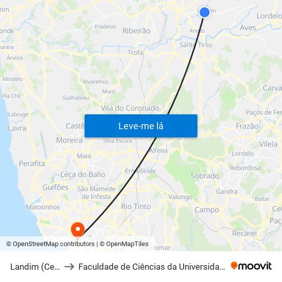 Landim (Centro) to Faculdade de Ciências da Universidade do Porto map
